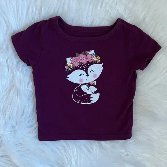 🔴Garanimals Baby Girl Little Fox Maroon T-Shirt SZ 0-3m💕 - Picture 1 of 5